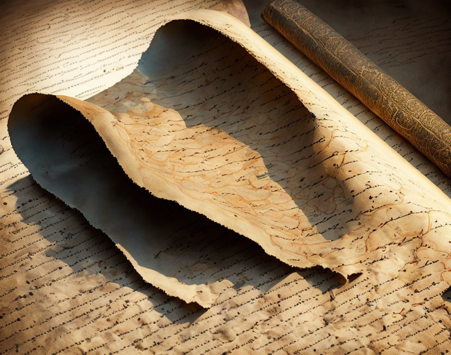 Aged map on journal in sunlit scene