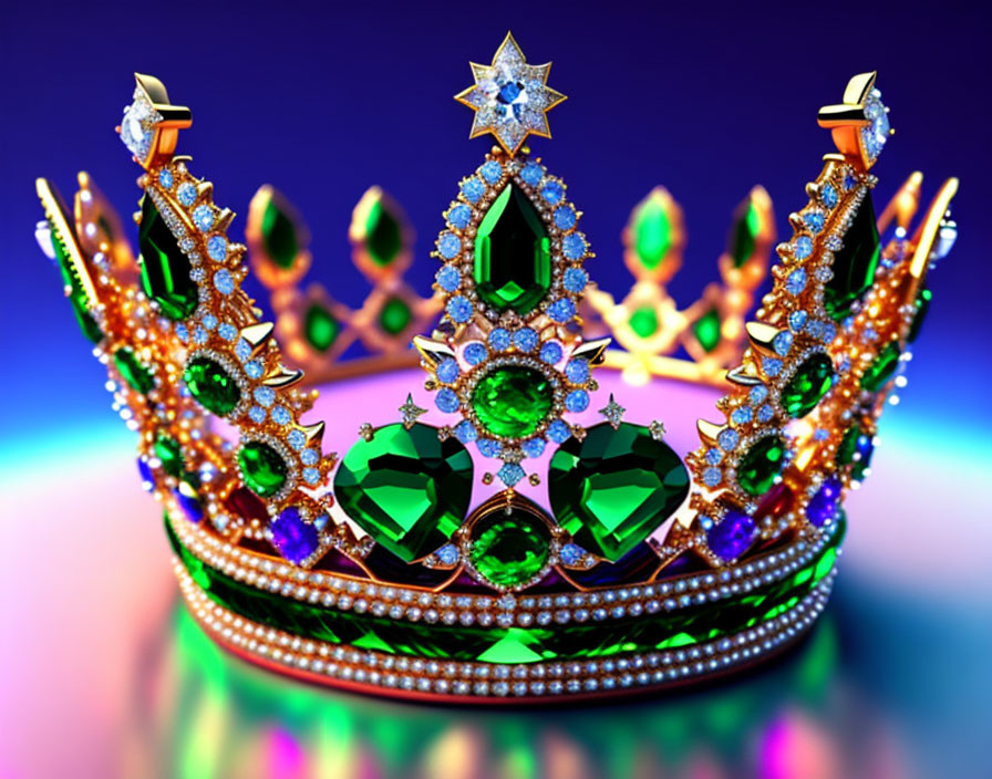 Jewel-encrusted crown with emeralds, sapphires, and diamonds