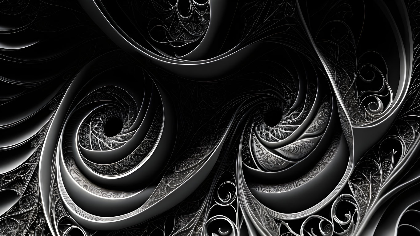 Intricate Black and White Fractal Design: Swirling Patterns and Delicate Textures