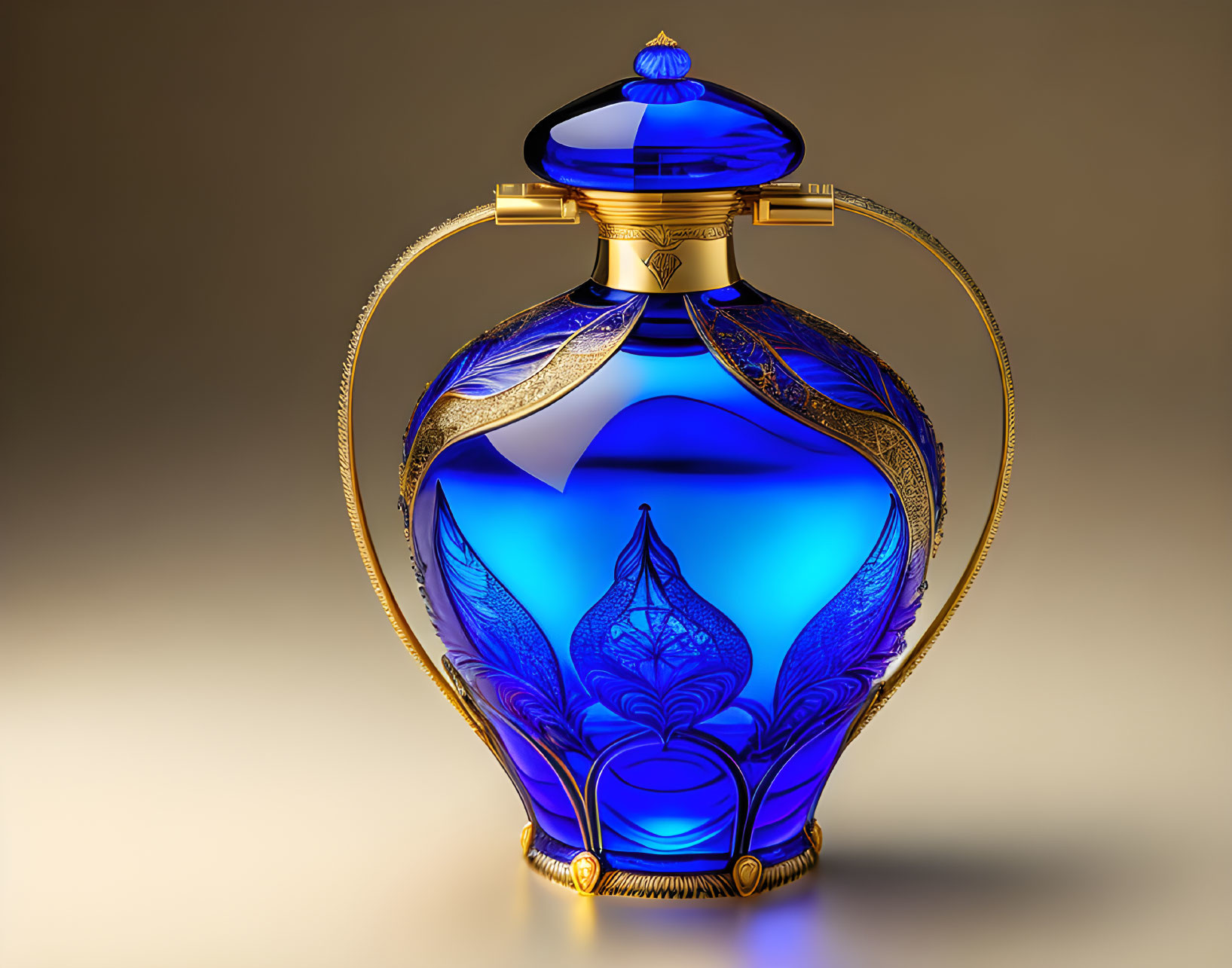 Blue and Gold Glass Perfume Bottle with Luxurious Design