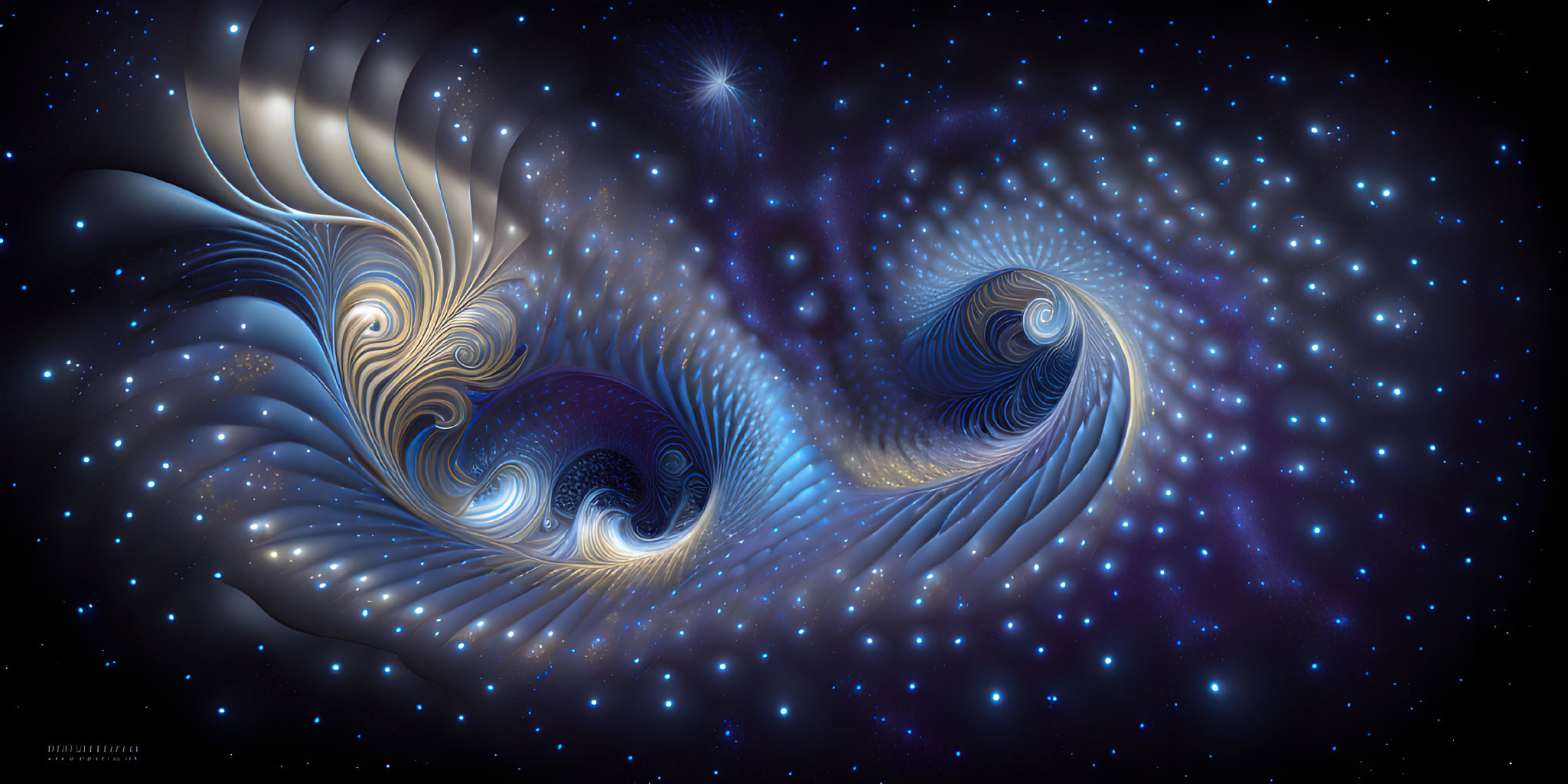 Abstract Cosmic Scene with Swirling Patterns and Blue Gradients