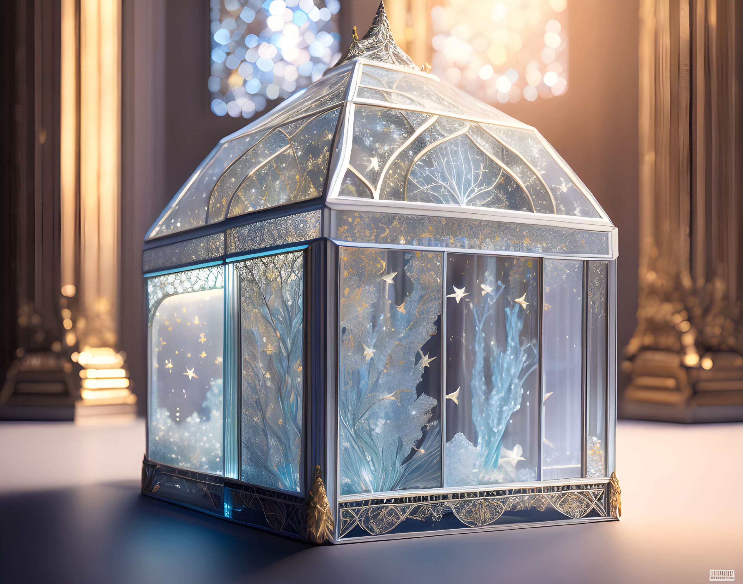 Intricate Star Motif Lantern Illuminating Elegant Background