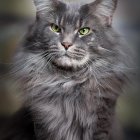 Digital Artwork: Cat in Human Attire with Green Eyes & Grey Fur