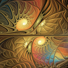 Detailed Stylized Flower Digital Art in Gold, Blue & Orange