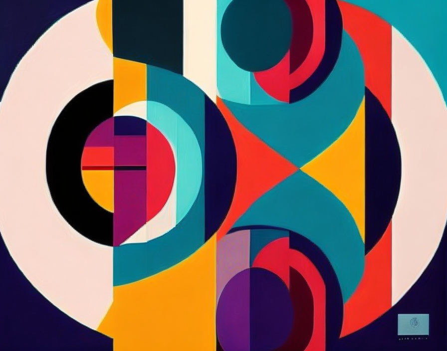 Vibrant Abstract Geometric Painting with Circles and Curves