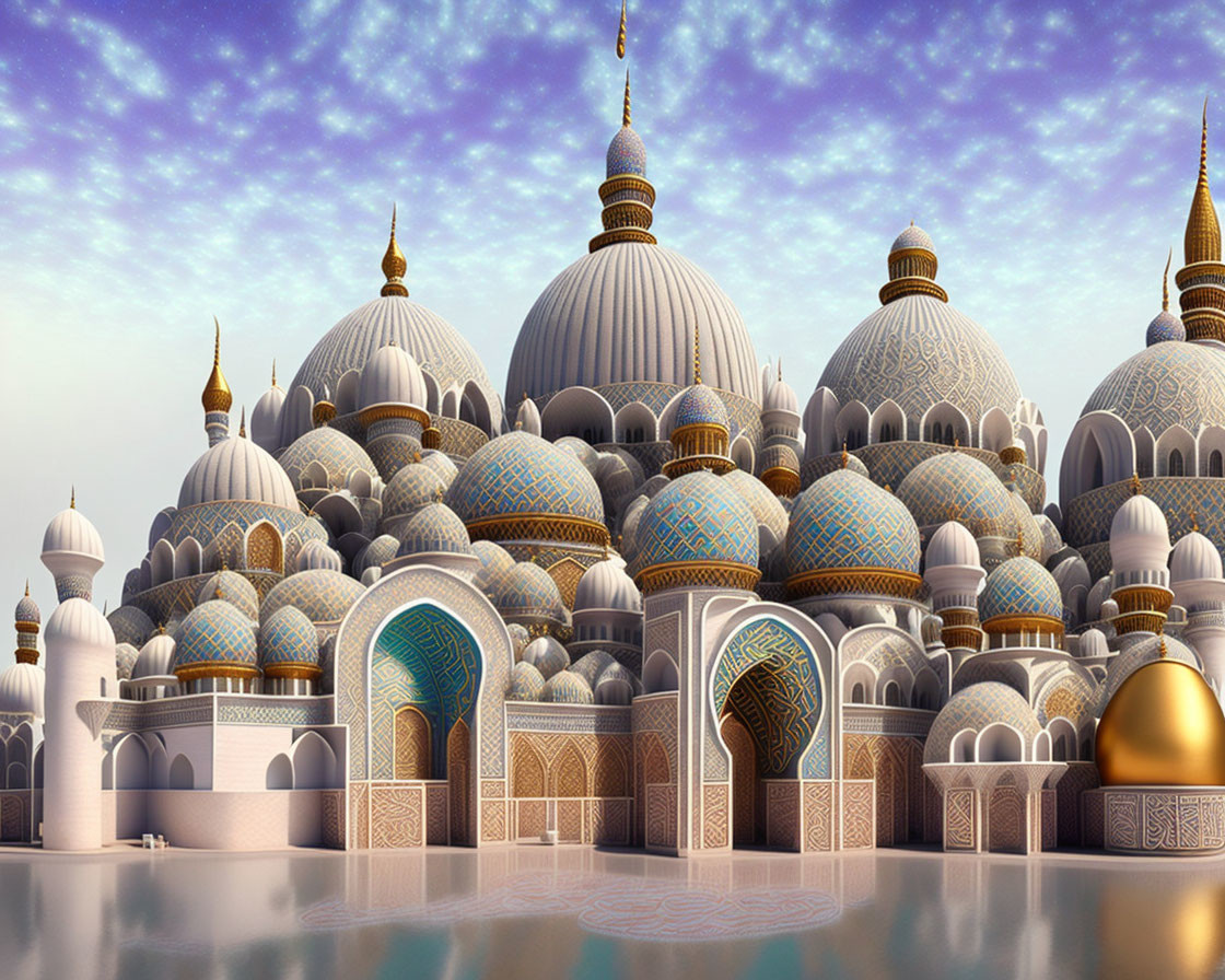 Fantasy palace with ornate domes and arabesque patterns