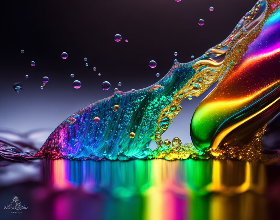 Colorful Close-Up Image of Water Droplets and Iridescent Surface