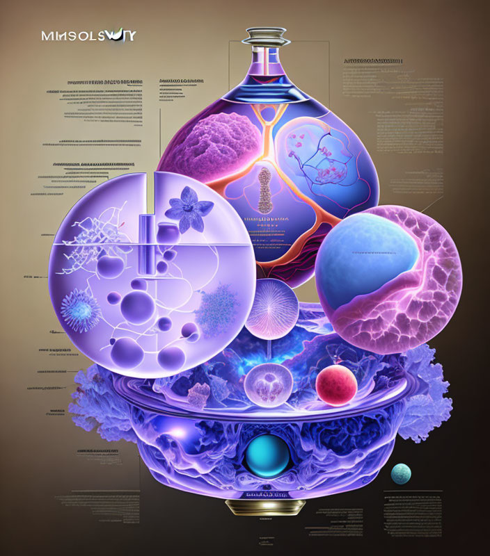 Detailed Scientific and Biological Bottle Art with Explanatory Text