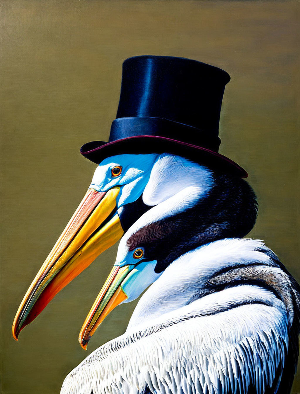 Pelican in Top Hat: Refined and Quirky Artwork