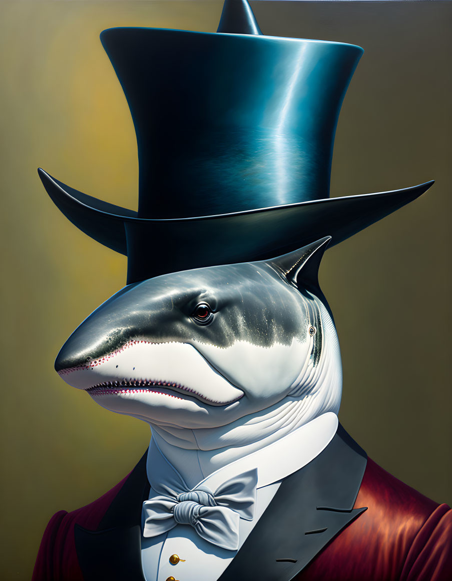 Surreal portrait: Shark with humanoid body in formal attire