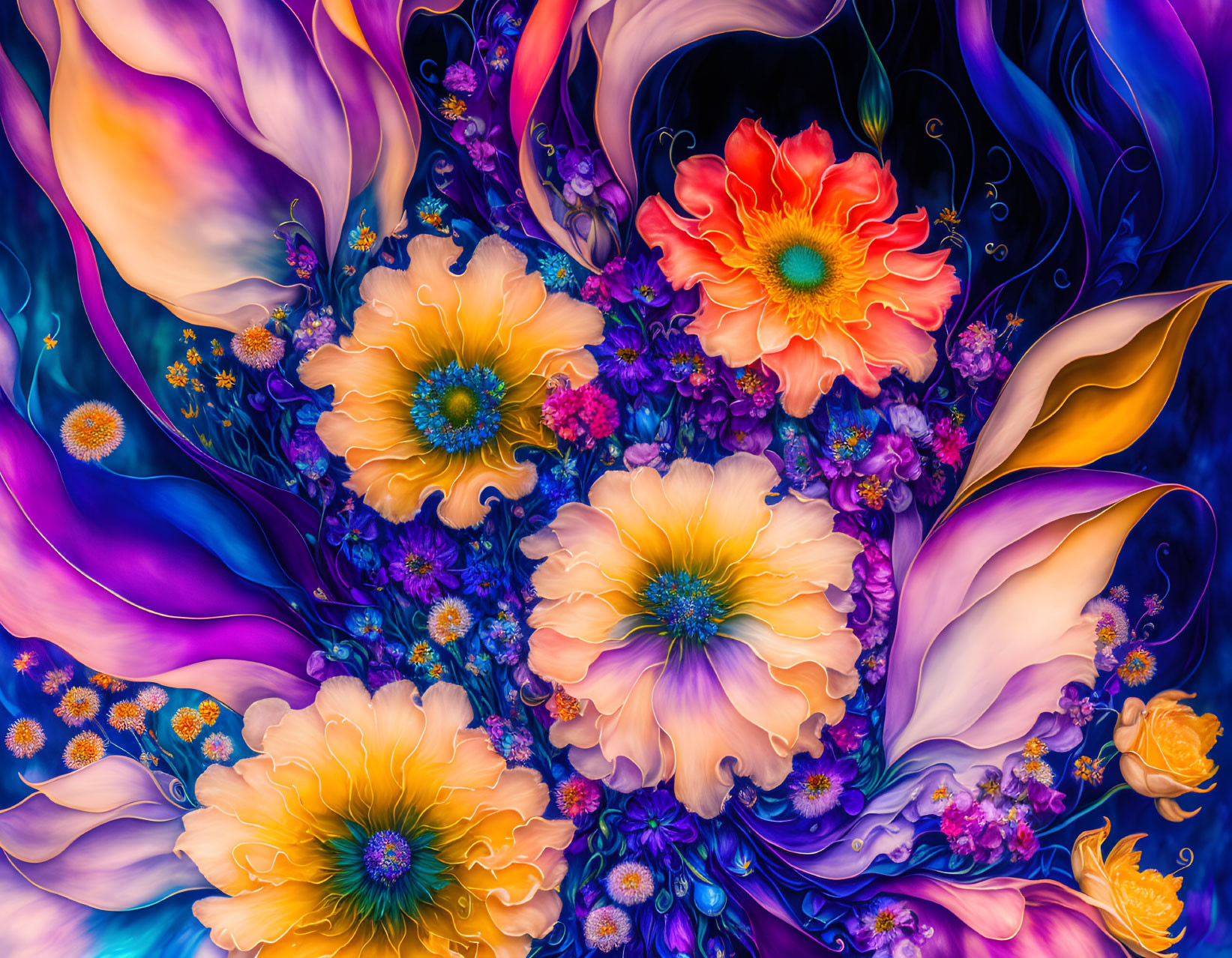 Colorful Digital Art Featuring Assorted Flowers in Vibrant Hues