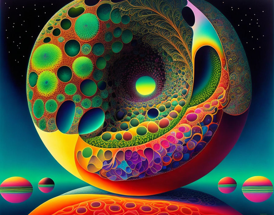 Colorful psychedelic digital art with abstract cosmic patterns.