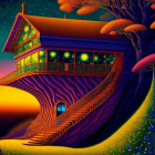 Colorful Treehouse on Mushroom Trunk with Glowing Windows