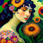 Vibrant digital artwork of stylized woman with floral dress