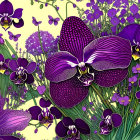 Detailed Purple Orchids Illustration on Yellow Background