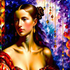 Colorful digital art portrait of a woman with intricate details in dress and jewelry