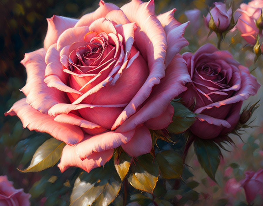 Vibrant Pink Roses with White Edges on Soft Floral Background