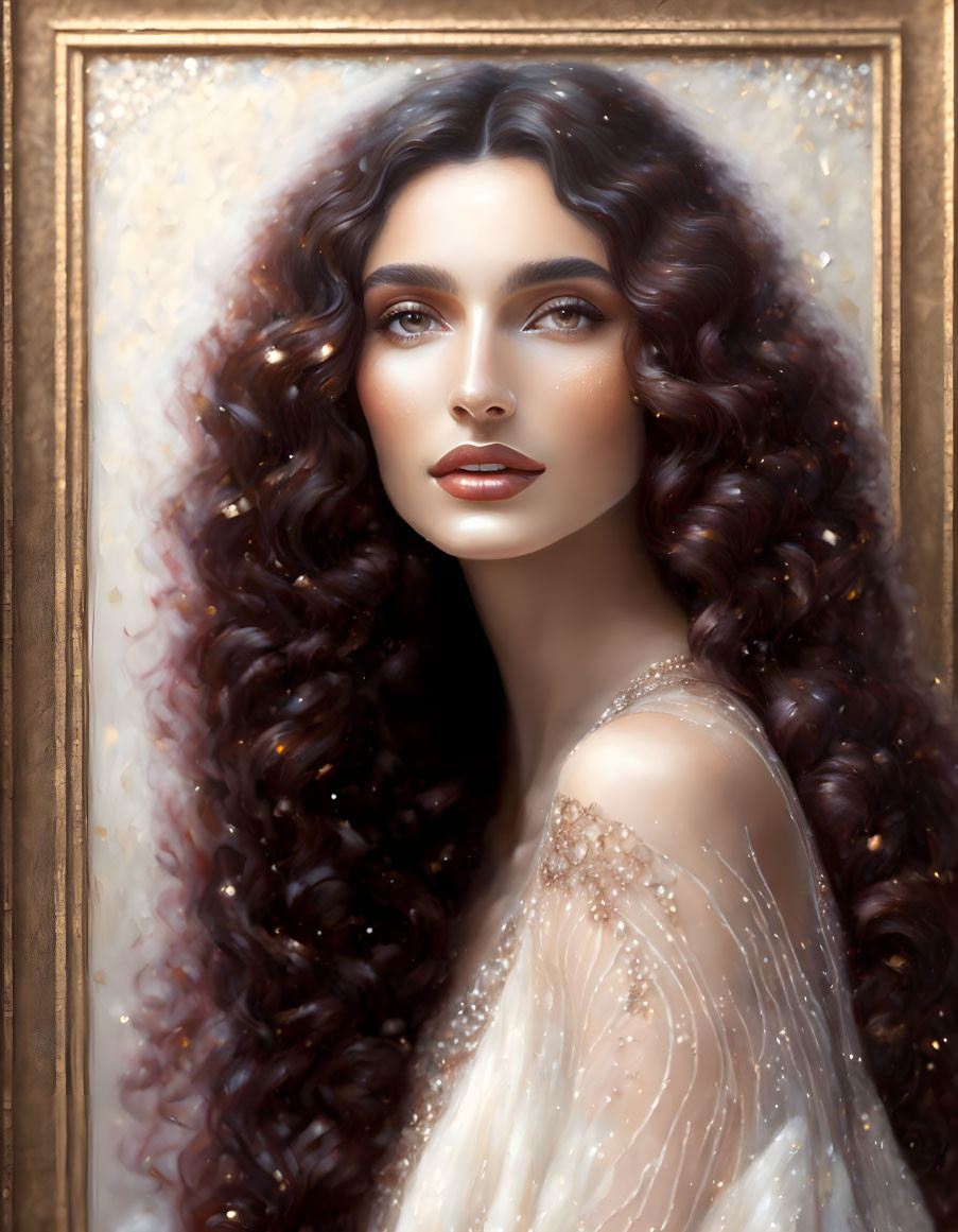 Detailed Portrait of Woman with Long, Curly Hair