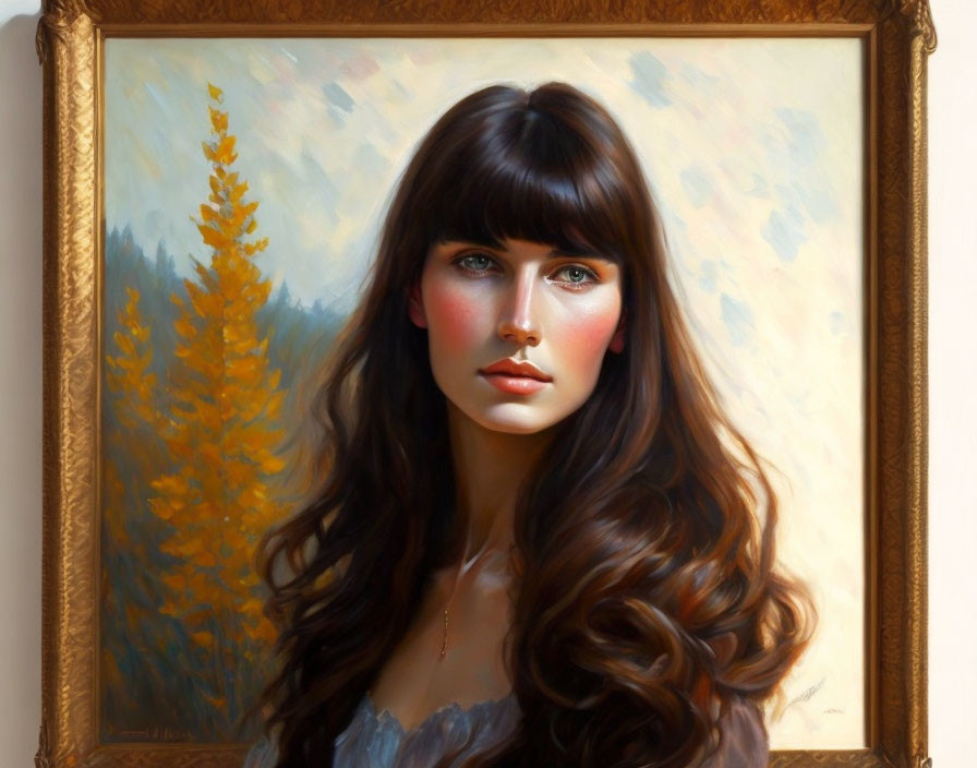 Portrait of Woman with Long Hair in Autumn Landscape