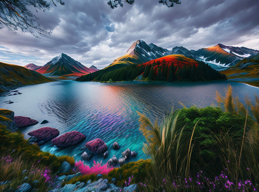 Colorful Mountains Reflecting in Serene Lake Landscape