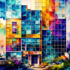 Colorful Watercolor Painting of Modern Building and Cityscape