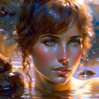 Woman with glasses and earring immersed in tranquil underwater scene