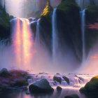 Tranquil waterfall in lush natural setting