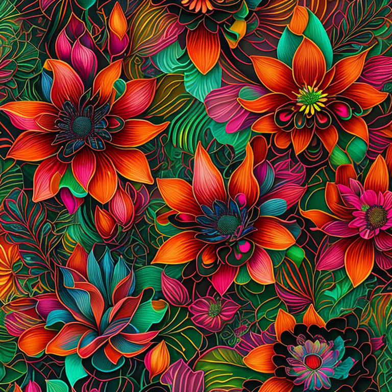 Colorful Stylized Flower Illustration on Dark Background