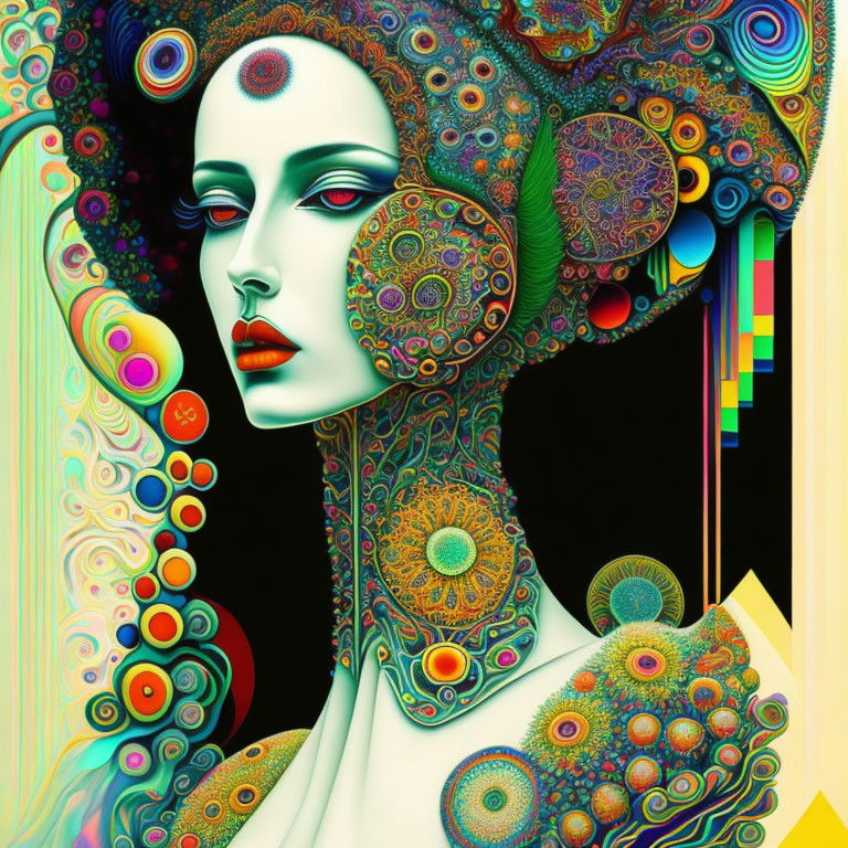 Colorful Abstract Digital Artwork of Woman with Intricate Patterns