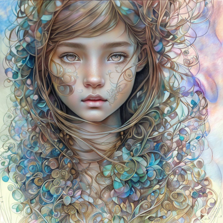 Detailed Digital Portrait of Young Girl with Expressive Eyes