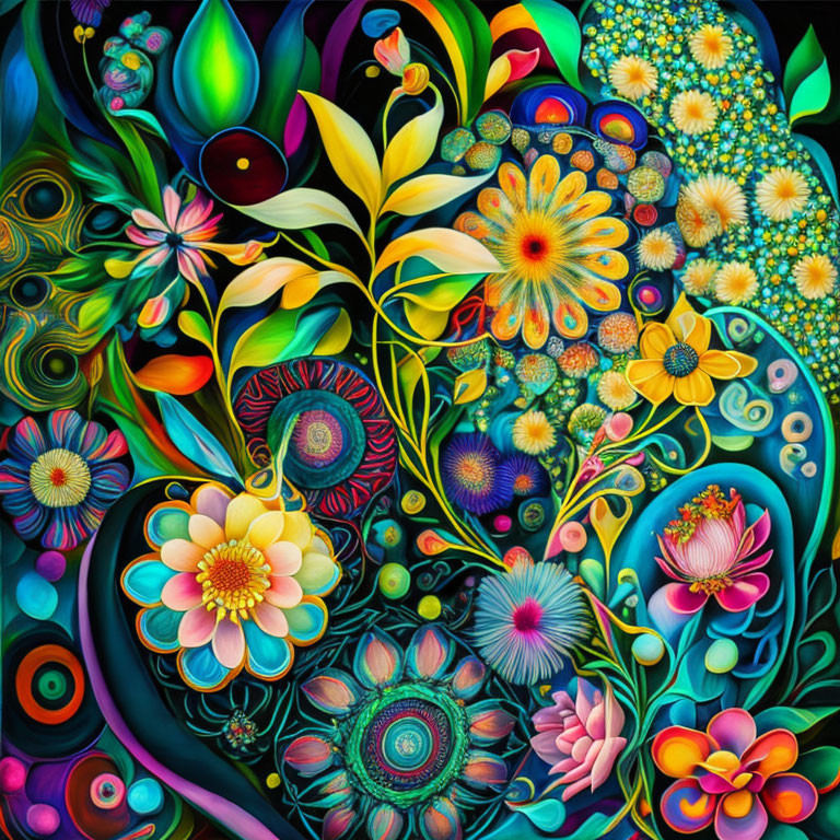 Colorful Abstract Floral Digital Painting with Intricate Patterns