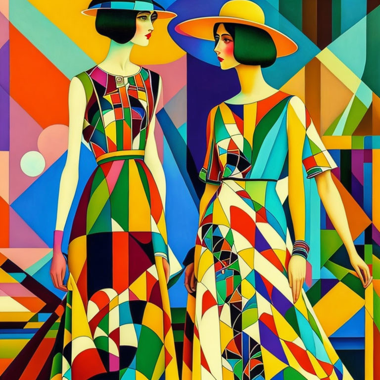 Colorful Geometric-Patterned Dresses on Stylized Women