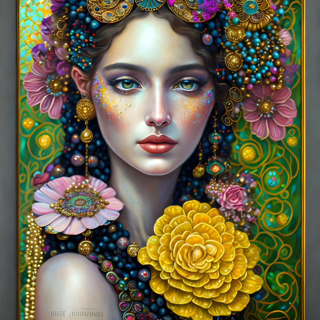 Ornately adorned woman in vibrant digital painting