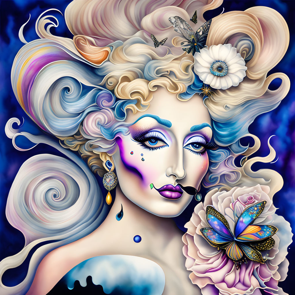 Colorful digital portrait of a stylized woman with intricate hair and makeup.