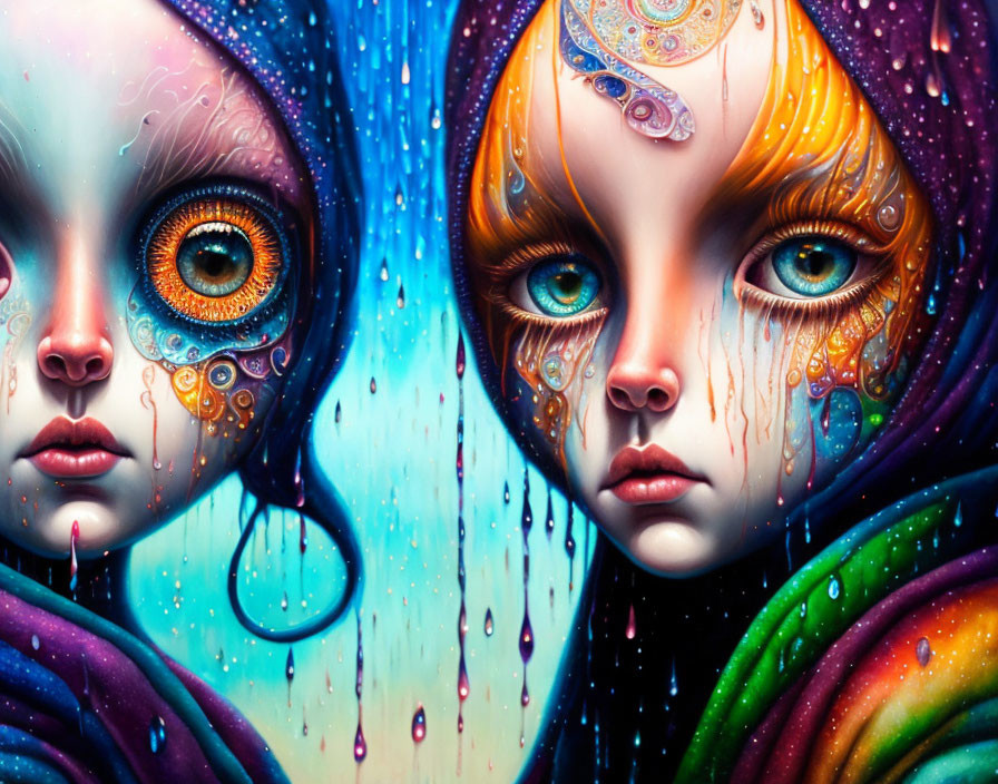 Colorful Stylized Portraits with Expressive Eyes & Dripping Colors