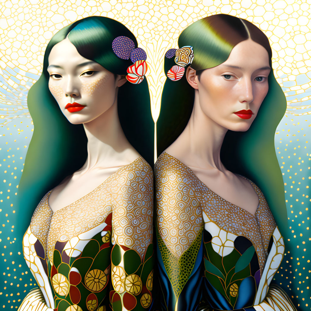 Colorful Stylized Portraits of Women with Intricate Patterns