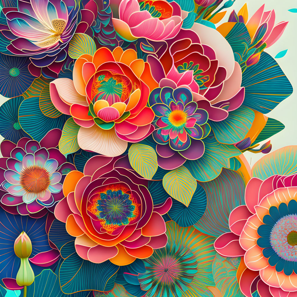 Colorful Digital Art: Stylized Flowers in Rich Hues