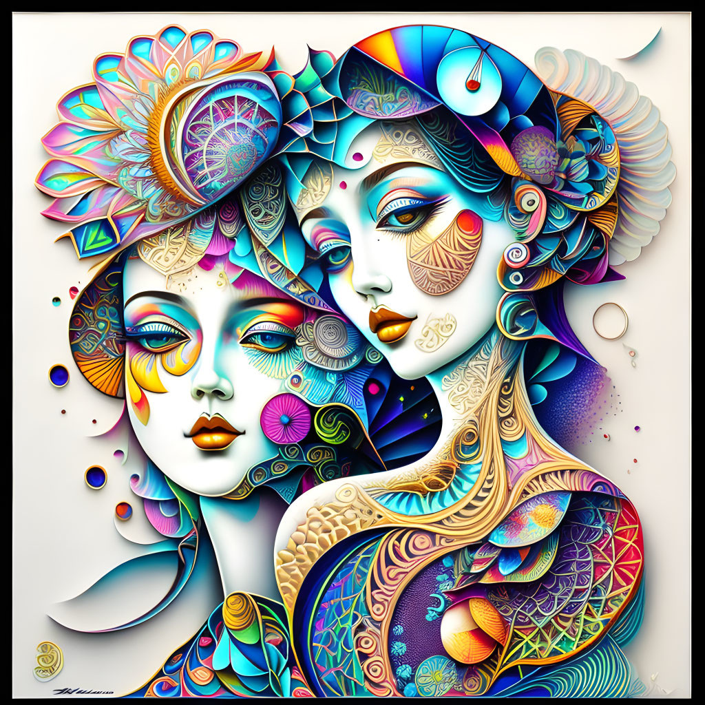 Colorful Stylized Female Faces Merged in Surreal Design