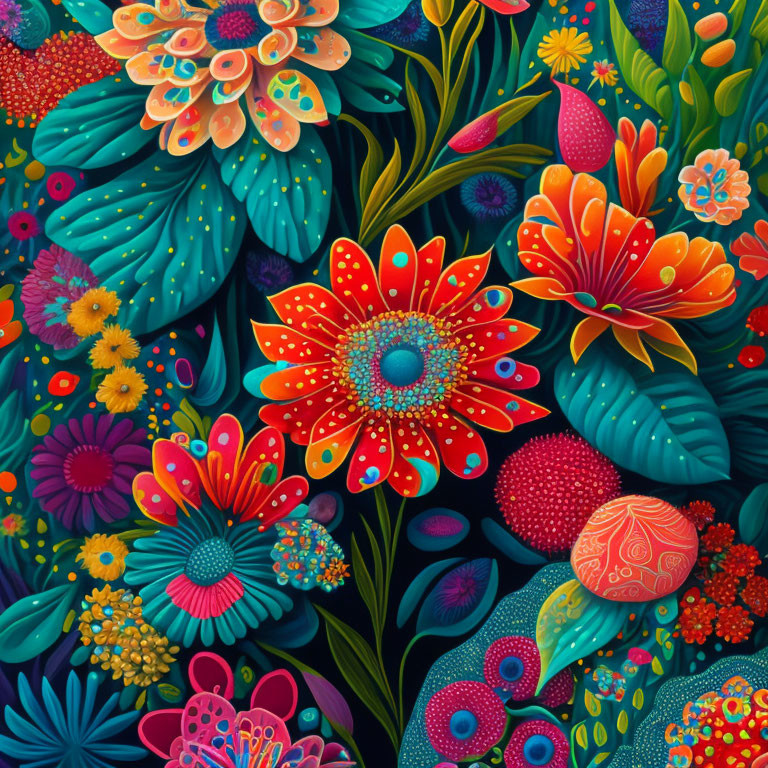 Colorful Floral Illustration with Intricate Patterns