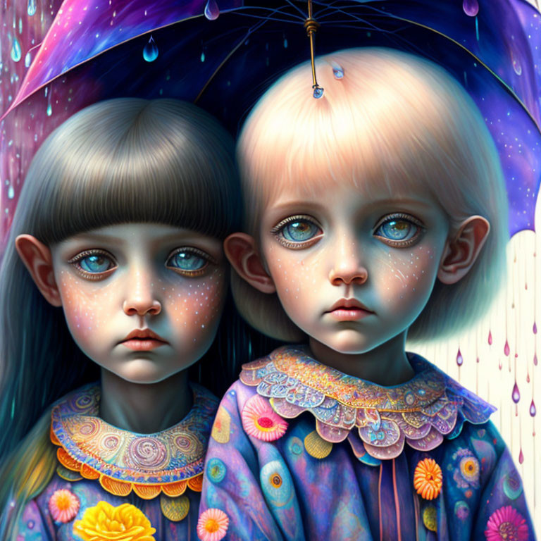 two big eyed children in the rain