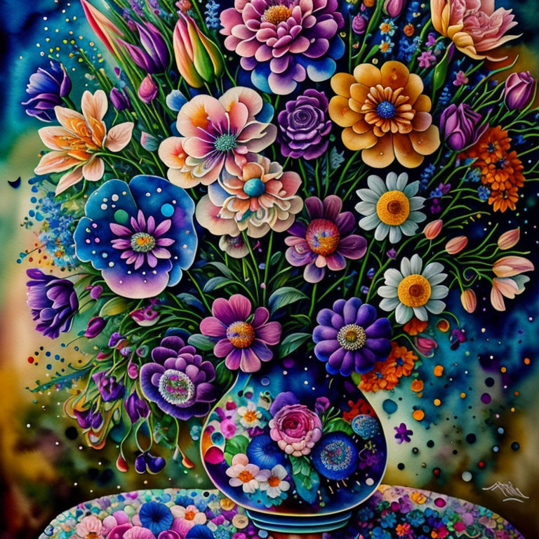 Colorful Bouquet Painting with Detailed Petal Designs