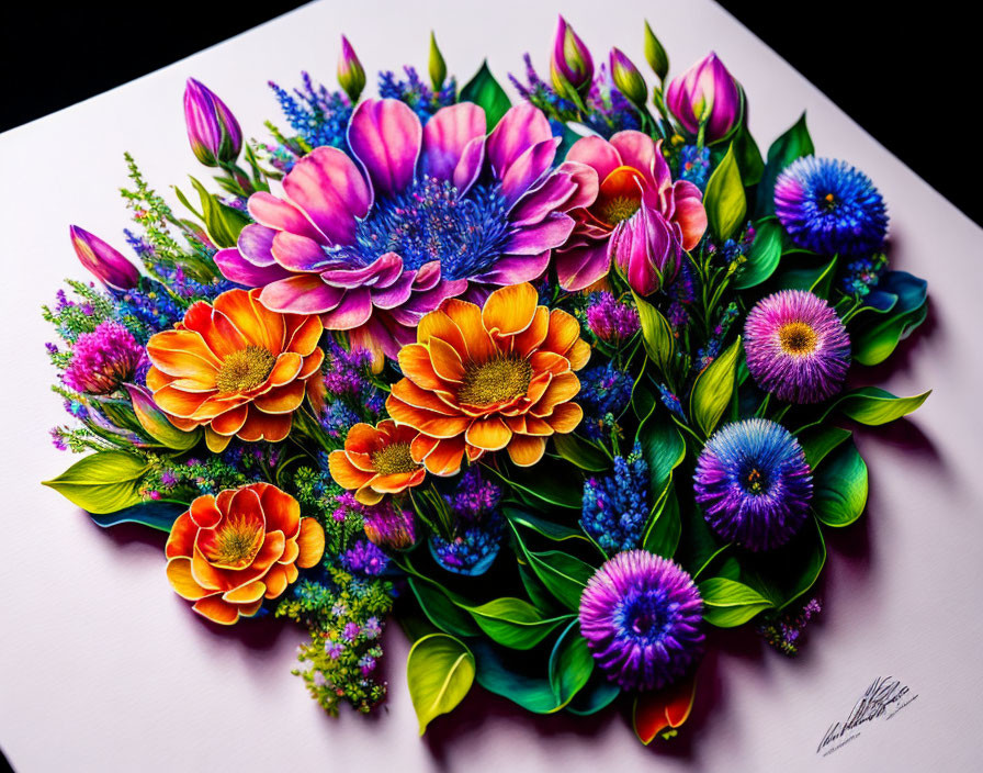 Colorful Illustrated Flower Bouquet on White Background