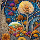 Colorful Whimsical Tree Artwork with Swirling Patterns