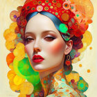 Colorful Stylized Portrait of Woman with Vivid Makeup & Headdress