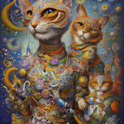 Colorful Psychedelic Cat Illustration with Cosmic Background