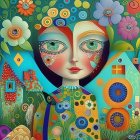 Vibrant illustration of a girl with floral headdress and butterfly cheeks