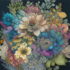 Colorful Flower Bouquet Painting on Dark Background