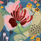 Colorful Stylized Flora Illustration in Pink, Red, Blue, and Green