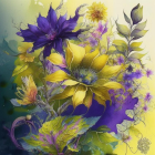 Colorful Painting of Blooming Flowers and Butterflies