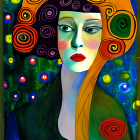 Colorful Psychedelic Portrait of Woman with Floral Hair